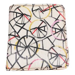 Fossil Leather Mini Wallet in Bicycle Print bi-gold snap. WLT 3